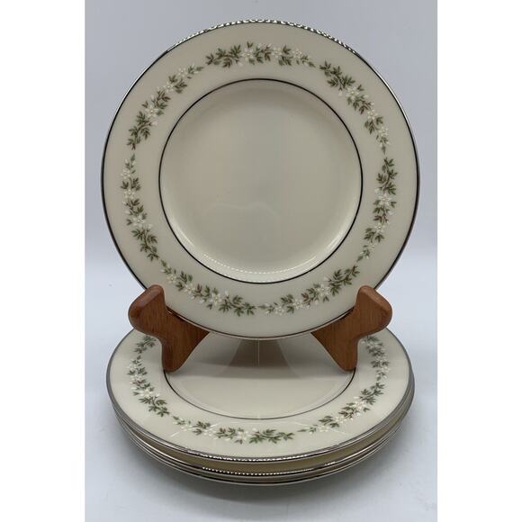 Vtg Lenox Brookdale Platinum Trim 6.5” Bread Dessert Plate Set Of 4 Retired - Picture 1 of 7